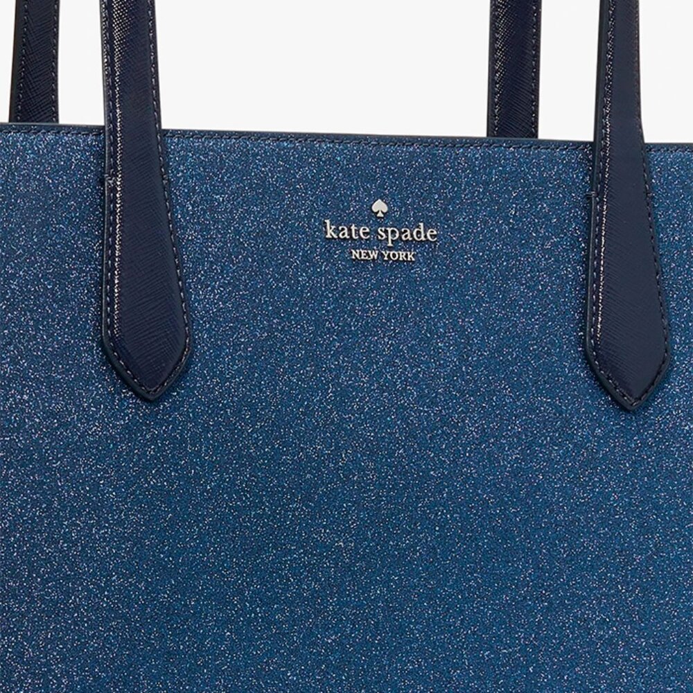 S Kate Spade Tinsel Tote Glitter Fabric & Saffiano Navy Bag K9338 Purse NWT $359 - Picture 7 of 9